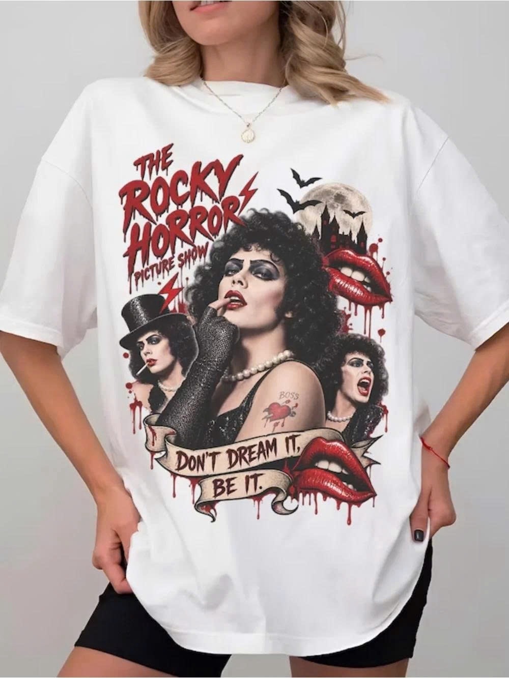 Rocky Horror Graphic White Tee — Women Makeup Inspired Print